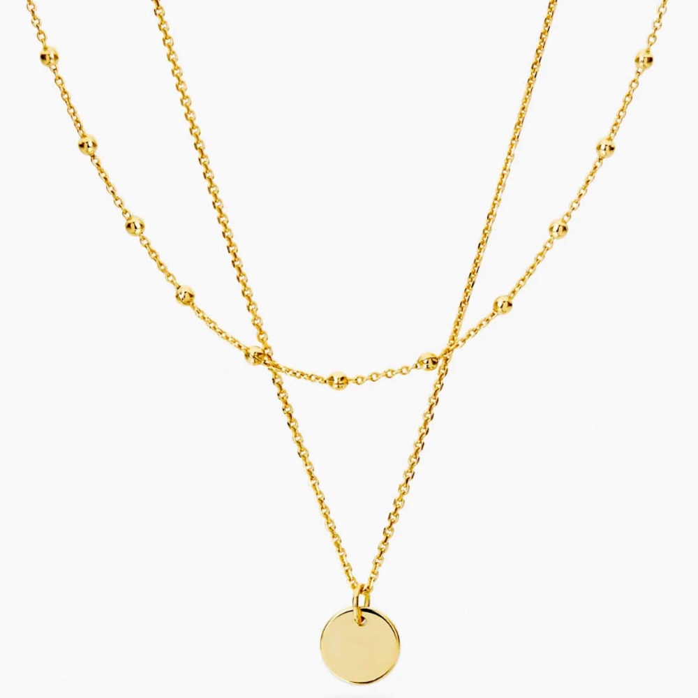 Ana Luisa 14K gold plated layered necklace. Pendant and dot chain.